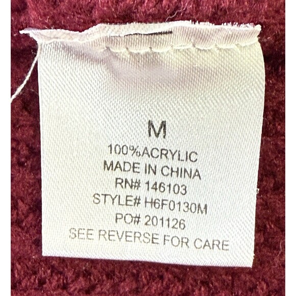 Women’s Burgundy Open Front Chunky Sweater w/ Lace-Up Back Cozy Minimalist Sz M - Picture 6 of 9